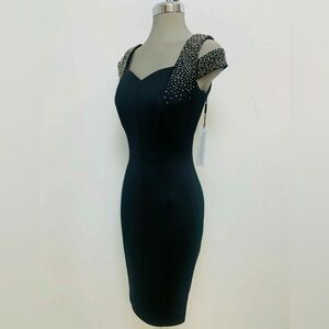 Calvin Klein BLACK Embellished Cold Shoulder Scuba Crepe Dress SIZE 2